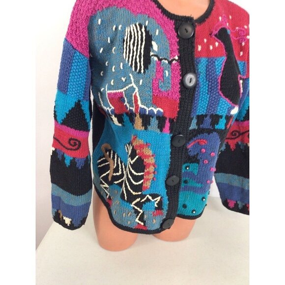 Segrets Vintage Cardigan Sweater Fantasy Animals Womens Small - Picture 3 of 7